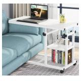 Height Adjustable C Table with Wheels, Sofa Bedside Laptop Side Table- Retail:$154.99 White WC0486