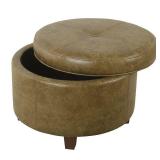 HomePop Large Leatherette Storage Ottoman - Distressed Brown Faux Leather- Retail:$105.99 K6862- YDQY-2