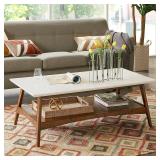 Madison Park Avalon White/ Pecan Coffee Table - Shelf - Modern & Contemporary/Mid-Century Modern - Rectangle , White/Pecan,
