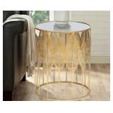 ADECO End Table Set of 2 Gold Leaves Accent Coffee Nightstands Stool-ITEM#: FT0337