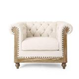 Voll Tufted Club Chair with Nailhead Trim by Christopher Knight Home-, Beige, ITEM#: 72759.00BGE