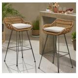 Dale Wicker Barstools with Cushions (Set of 2) by Christopher Knight Home- Retail:$248.99 65482.00LBRN
