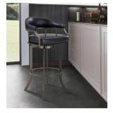 Armen Living Edy 26" Black Faux Leather Swivel Barstool LCEDBABLVB26