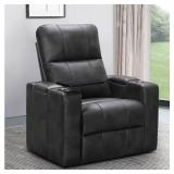Abbyson Rider Leather Theater Power Recliner- Retail:$771.99, SHF-1939-GRY GREY