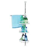 BAOYOUNI Bathroom Shower Corner Caddy Bath Tub Storage Rack Shelves Organizer Tension Pole with 3-Tier Adjustable Tray & Towel Bar - Ivory