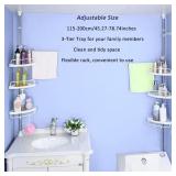 BAOYOUNI Bathroom Shower Corner Caddy Bath Tub Storage Rack Shelves Organizer Tension Pole with 3-Tier Adjustable Tray & Towel Bar - Ivory
