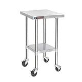DuraSteel Stainless Steel Work Table 24" x 18" x 34" Height w/ 4 Caster Wheels - Food Prep Commercial Grade Worktable - NSF Certified - Good for Restaurant, Business, Warehouse, Home, Kitchen, Garage