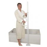 Stander Security Pole and Curve Grab Bar, Elderly Tension Mounted Floor to Ceiling Transfer Pole, Bathroom Safety Aid & Standing Support, Iceberg White