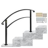 Happybuy Handrails for Outdoor Steps, Fit 1 or 3 Steps Outdoor Stair Railing, Black Wrought Iron Handrail, Flexible Front Porch Hand Rail, Transitional Handrails for Concrete Steps or Wooden Stairs