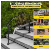 Happybuy Handrails for Outdoor Steps, Fit 1 or 3 Steps Outdoor Stair Railing, Black Wrought Iron Handrail, Flexible Front Porch Hand Rail, Transitional Handrails for Concrete Steps or Wooden Stairs