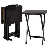 Basics Classic TV Dinner Folding Trays with Storage Rack, Black - Set of 4