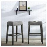 Roundhill CoCo Upholstered Backless Saddle Seat Bar Stools 29" height Set of 2, Gray