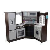 KidKraft Ultimate Corner Wooden Play Kitchen with Lights & Sounds, Play Phone and Curtains, Espresso, Gift for Ages 3+