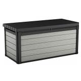 Keter Denali 150 Gallon Resin Large Deck Box-Organization and Storage for Patio Furniture, Outdoor Cushions, Garden Tools and Pool Toys, Grey & Black