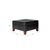 HomePop Faux Leather Square Storage Ottoman Coffee Table with Wood Legs, Black