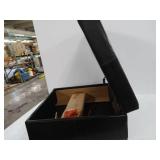 HomePop Faux Leather Square Storage Ottoman Coffee Table with Wood Legs, Black