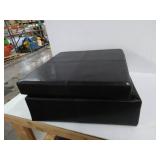 HomePop Faux Leather Square Storage Ottoman Coffee Table with Wood Legs, Black
