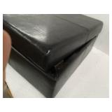 HomePop Faux Leather Square Storage Ottoman Coffee Table with Wood Legs, Black