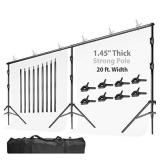 LimoStudio, Max 20 ft Wide Backdrop Support Stand, Adjustable Width Height and Length Photo Background System with Spring Clamp and Carry Bag, AGG2280