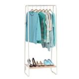 IRIS Clothing Rack, Small Clothes Rack with Wood Shelf, Freestanding Clothing Rack, Easy to Assemble Small Garment Rack, Standing Metal Sturdy Clothing Rack, Small Space Storage Solution, White