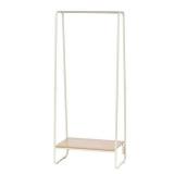 IRIS Clothing Rack, Small Clothes Rack with Wood Shelf, Freestanding Clothing Rack, Easy to Assemble Small Garment Rack, Standing Metal Sturdy Clothing Rack, Small Space Storage Solution, White