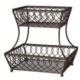 Gourmet Basics by Mikasa Loop and Lattice 2-Tier Metal Rectangular Fruit Storage Basket, 14-Inch, Antique Black