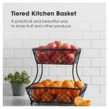 Gourmet Basics by Mikasa Loop and Lattice 2-Tier Metal Rectangular Fruit Storage Basket, 14-Inch, Antique Black