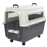 SportPet Designs Plastic Kennels Rolling Plastic Airline Approved Wire Door Travel Dog Crate, X-Large