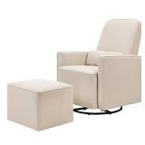 DaVinci Olive Upholstered Swivel Glider with Bonus Ottoman in Cream, Greenguard Gold & CertiPUR-US Certified