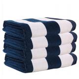 Exclusivo Mezcla 100% Cotton 4-Pack Oversized Cabana Striped Large Beach Towel Set, Pool Towel, Bath Towel( Dark Navy, 35"x70")- Soft, Quick Dry, Lightweight, Absorbent and Plushies