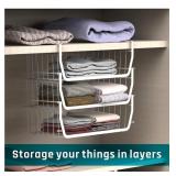 Stackable Under Shelf Basket, iSPECLE Stackable Wire Storage Basket 4 Pack Save Space Hanging Baskets for Storage Pantry Organization, Easy to Install