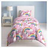 Dream Factory Pink Unicorn Rainbow Kids Comforter and Sham Set
