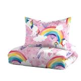 Dream Factory Pink Unicorn Rainbow Kids Comforter and Sham Set