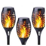 EasySolies 3-Pack Mini Solar Flickering Tiki Torches Outdoor LED Stake Dancing Vivid Flame Effect Post Waterproof Garden Tribal Pattern Lights for Pathway Patio Driveway Landscape Yard Decoration