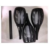 EasySolies 3-Pack Mini Solar Flickering Tiki Torches Outdoor LED Stake Dancing Vivid Flame Effect Post Waterproof Garden Tribal Pattern Lights for Pathway Patio Driveway Landscape Yard Decoration