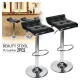 Set of 2 Bar Stool Adjustable Swivel Leather Seat Counter Dining Chair Kitchen