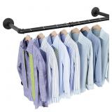 OROPY Industrial Pipe Clothes Rack 38.4", Heavy Duty Detachable Wall Mounted Black Iron Garment Bar, Multi-purpose Hanging Rod for Closet Storage, Black (Two Base) (2 PACK)