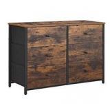 SONGMICS Rustic Drawer Dresser, Wide Storage Dresser with 6 Fabric Drawers, Industrial Closet Storage Drawers with Metal