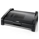 Luby Griddle with Removable Glass Lid & Drip Tray,Non-Stick Cooking Surface & Adjustable Temperature Knob,Indoor Outdoor Used, Dishwasher Safe, Black