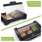 Luby Griddle with Removable Glass Lid & Drip Tray,Non-Stick Cooking Surface & Adjustable Temperature Knob,Indoor Outdoor Used, Dishwasher Safe, Black