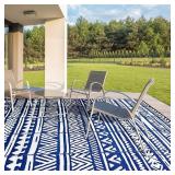 Jaynets Reversible Mats, Plastic Straw Rug, Modern Area Rug, Large Floor Mat and Rug for Outdoors, RV, Patio, Backyard, Deck, Picnic, Beach, Trailer, Camping Sold by Jaynets (Blue, 69)