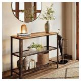 Rolanstar Console Table with Shelves, 40â Rustic Entryway Table, Wood Sofa Table with Retro Metal Frame for Entryway, Living Room, Hallway, Sofa, Rustic Brown