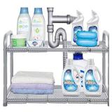 STORAGE MANIAC Under Sink 2 Tier Expandable (Width & Height) Shelf Organizer, Under Sink Organizer and Storage with 10 Removable Steel Panels for Kitchen, Bathroom - from 18 to 30 Inches