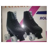 Womens Roller Skates PU Leather, Adjustable Shiny Skates, Light Up 4 Wheels