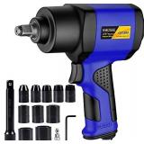 Hausse 1/2" Heavy-Duty Air Impact Wrench, Lightweight Air Impact Gun Drive Wrench with 630 Ft-lbs High Torque Output, Adjustable Power, 10 Wrench Sockets Heavy Duty Wrench Kit