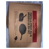 Uno Casa Cast Iron Tortilla Press 8 Inch with Cast Iron Comal Pan - Bundle of Tortilla Pan for Roti, Tawa, Dosa and Pre-Seasoned Tortilla Press Pataconera