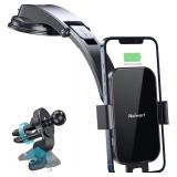 Nalwort Wireless Car Charger 15W Qi Fast Charge with Metal Frame Dashboard and Air Vent Phone Holder Auto Clamping Wireless Car Charger Mount Compatible for iPhone 11/XR/X, Samsung S20/S10 and More