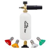Twinkle Star Foam Cannon 1 L Bottle Snow Foam Lance with 1/4" Quick Connector, 5 Nozzle Tips for Pressure Washer