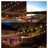 Outdoor String Lights Newpow 48ft with 23+2 Spare Bulbs, Shatterproof Dimmable Waterproof, LED 1W 60LM 2200K Warm Glow for Indoor/Outdoor Decoration and Lighting -Black Wire