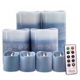 Furora Lighting Blue Decorative Flameless Candles Remote Controlled Set of 8, Furora LIGHTING LED Pillar Candles and Votive Candles Battery Operated, Marble Decor Electric Candle Gift Set, Blue Candle